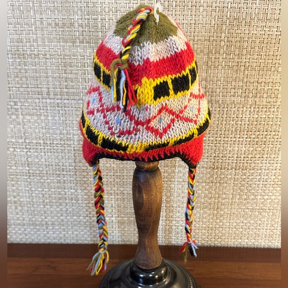 🌟HP🌟Himalayan Trapper Hat 100% Red & Greige Wool Handcraft Collection D&Y Nepal - Picture 4 of 8